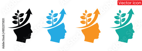 Colorful vector icons of growing minds with arrows,Mental health icon. Mental health, concept design of a human head where thinking grows in the form of a tree.