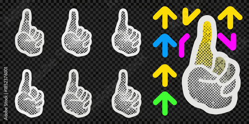 Hand gestures thumbs up and pointing finger icons on transparent background