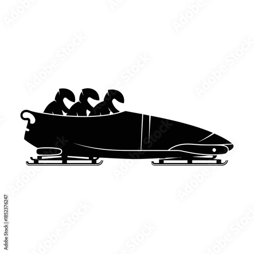Dynamic Four-Man Bobsled Team Racing, Isolated White Background