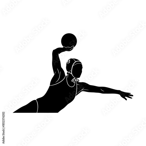 Energetic Male Water Polo Player with Ball, Isolated White Background