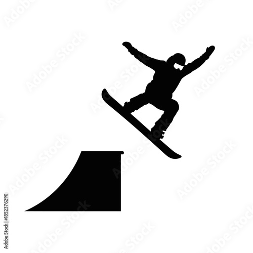 Extreme Male Snowboarder Jumping Off Ramp, Isolated White Background