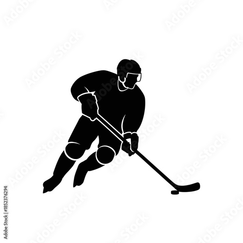 Photography Dynamic Male Ice Hockey Player Skating with Stick, Isolated White Background