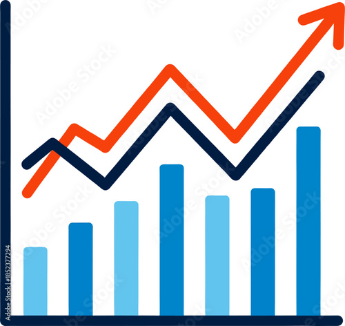 Business Performance Growth Chart with Rising Arrow, Bar Graph and Financial Analytics