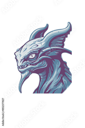 Dragon head illustration in blue purple tones