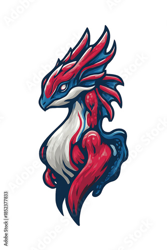 Dragon mascot illustration with red blue white colors