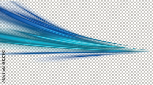 Dynamic Blue Abstract Motion Speed Lines and Glowing Light Trails Effect Isolated on Transparent Background for Creative Graphic Design.