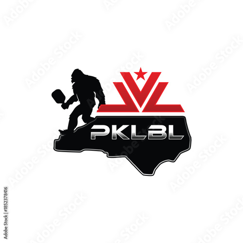 The pickleball logo with the Sasquatch silhouette, North Carolina map, and AVL initials is modern and sporty for sports clubs and communities.