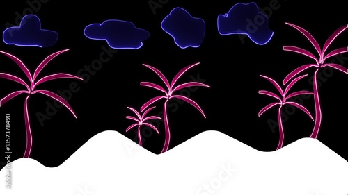 Palm tree panoramic silhouette landscape. Illustration monochrome version.