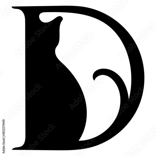 Elegant cat silhouette in stylized letterform design element