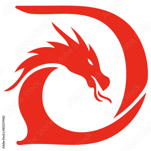 Vibrant red dragon logo symbolizing power and strength