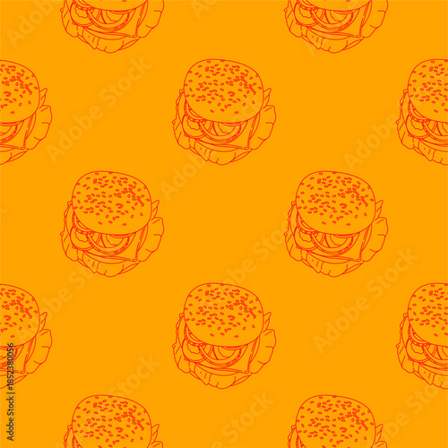 doodle burger pattern background. doodle fast food burger seamless pattern background. seamless pattern of burger in doodle style. Seamless Pattern of a Cheese Burger or Hamburger. hamburger pattern.
