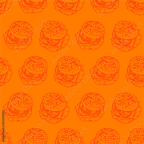 doodle burger pattern background. doodle fast food burger seamless pattern background. seamless pattern of burger in doodle style. Seamless Pattern of a Cheese Burger or Hamburger. hamburger pattern.