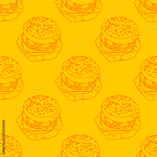 doodle burger pattern background. doodle fast food burger seamless pattern background. seamless pattern of burger in doodle style. Seamless Pattern of a Cheese Burger or Hamburger. hamburger pattern.
