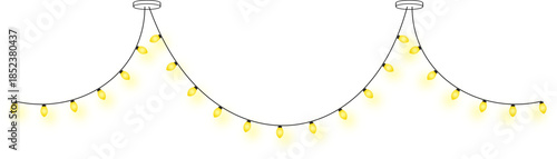 Bright Yellow Decorative String Lights Isolated on White Background