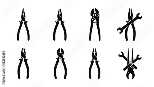 Black Silhouette Pliers and Hand Tools Vector Icons Collection EPS10 Stock.eps