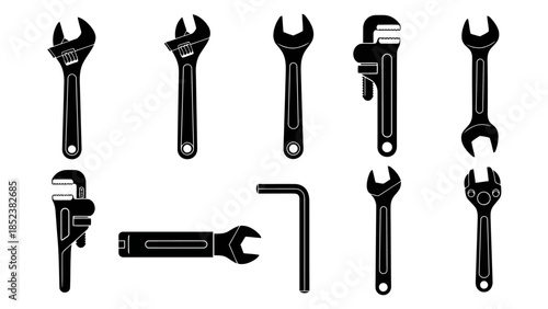 Black silhouette vector icons of various wrenches and hand tools EPS10 Stock.eps