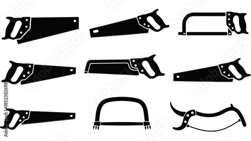 Black Silhouettes of Hand Saws Woodworking and Construction Tool Icons EPS10 Stock.eps