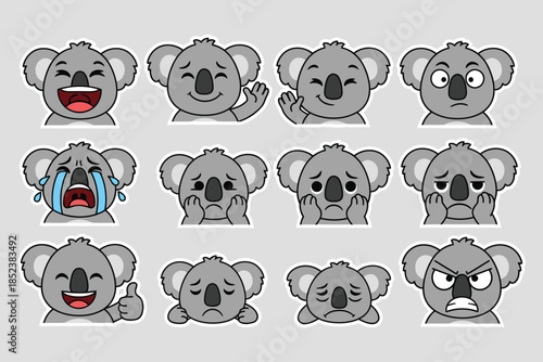 Koala Emoji Set: Cute Cartoon Expressions - Happy, Sad, Angry, and More for Digital Communication