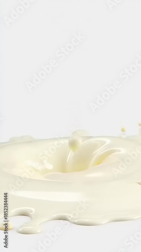 Dynamic Splash of Creamy Liquid on White Background, Capturing Movement and Fluidity.