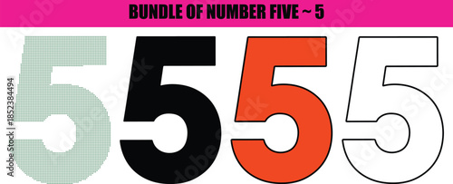 Artistic Number Five Silhouette with Line Art and Dotted Art Textures for Modern Digital Marketing,Number Five Silhouette and Continuous Line Art Vector with Abstract Dotted