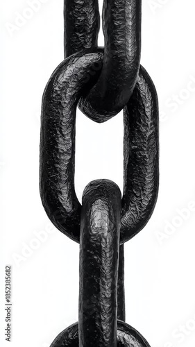 Heavy Black Industrial Metal Chain Links Isolated on White Background.