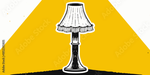 A vintage style table lamp illustration against a bright yellow backdrop