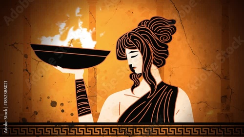 Greek goddess Hestia holding the sacred fire of the hearth