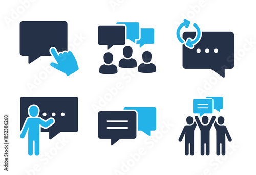 Communication and Teamwork icon set. Solid glyph series icons