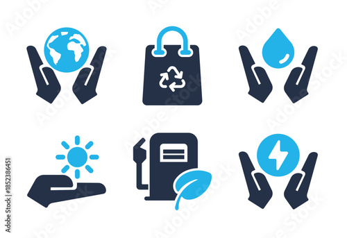Environmental Care and Resource icon set. Solid glyph series icons