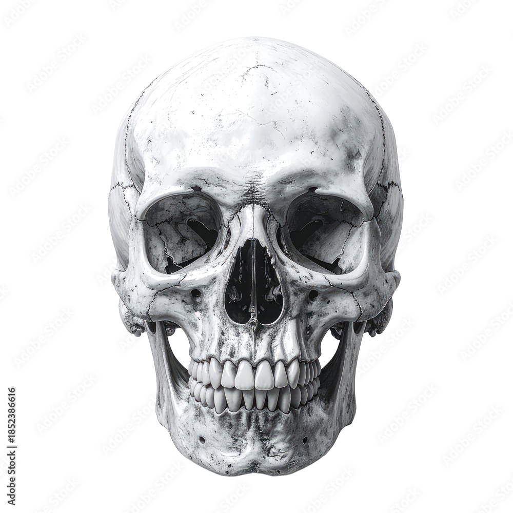Fototapeta premium A realistic, frontal view of a human skull against a black background
