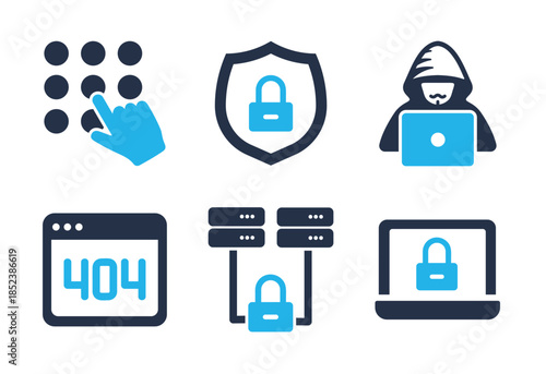 Hacking and Data Protection icon set. Solid glyph series icons