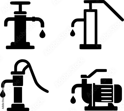 Minimalist spare part icon, water pump illustration, black transparent background