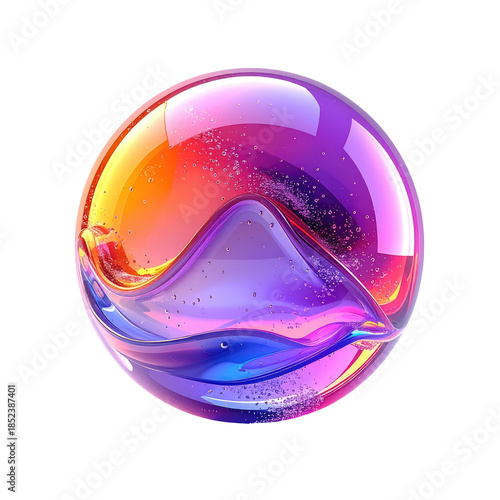 Vibrant, transparent orb with fluid shapes & colorful reflections