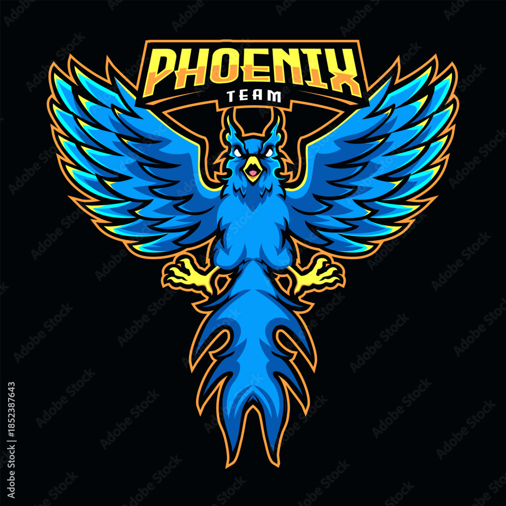 Obraz premium Blue Phoenix Mascot Logo with Spread Wings