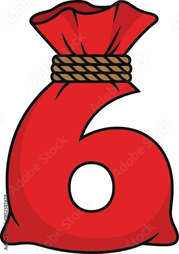 Vibrant red number six money bag with rope