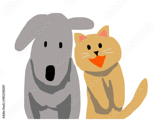 犬と猫が仲良く座っているイラスト
