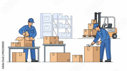 Logistics staff preparing orders for global distribution