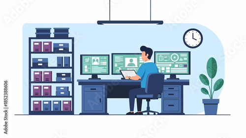 Human resources manager working on employee database and recruitment