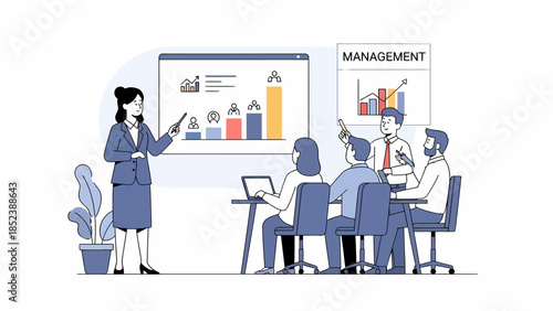 Business leader presenting employee growth and management charts