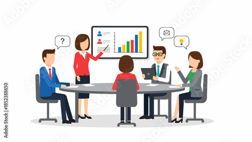 Creative team brainstorming during business presentation in meeting room