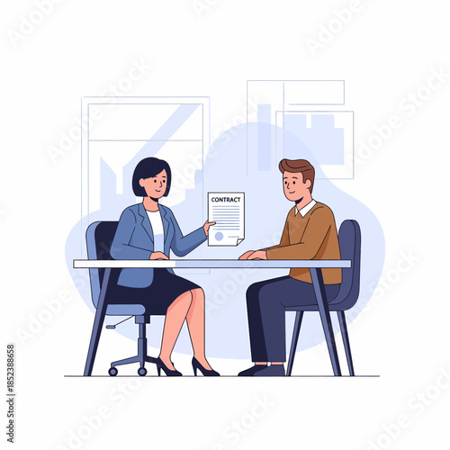 HR manager offering employment contract to new employee