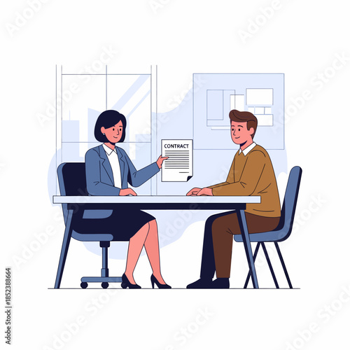 Professional recruitment meeting for signing employment agreement