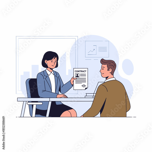 Job applicant receiving official contract during recruitment process