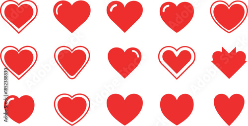 Collection of various red heart shapes