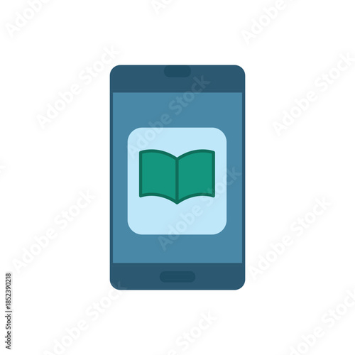 Educational app flat icon featuring learning and study tools. Clean vector design ideal for e-learning platforms, mobile apps, UI interfaces, websites, dashboards and digital education projects.