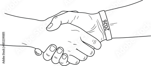 Handshake with 2026 wristband for business partnership and future deals