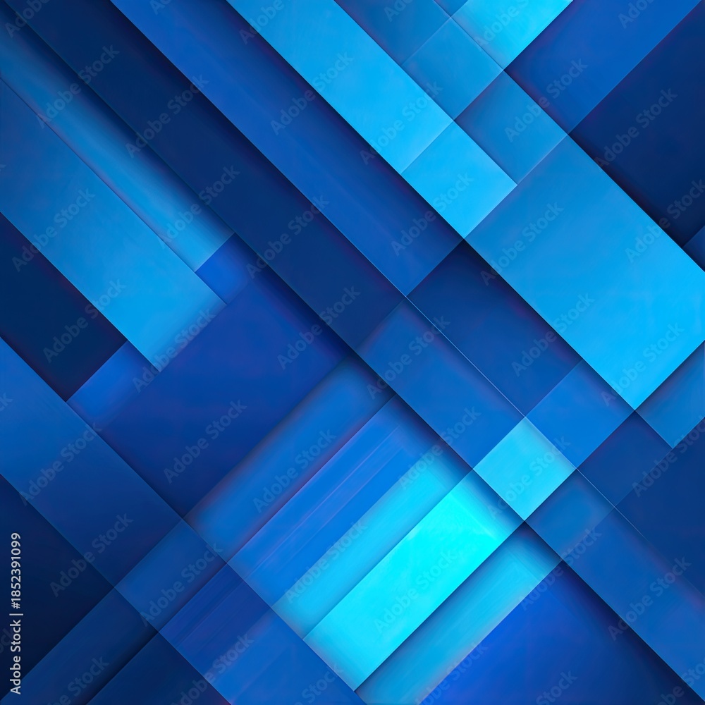 Obraz premium Blue abstract with intersecting geometric shapes shades vary from cyan to dark blue