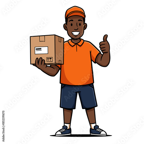 Cartoon delivery man delivering a parcel package illustration