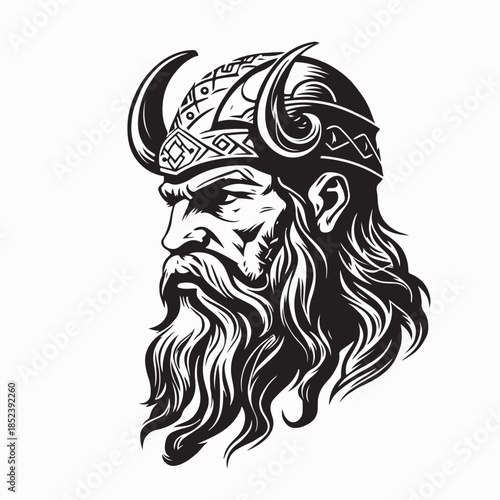 Viking Head Warrior Vector Illustration on white Background