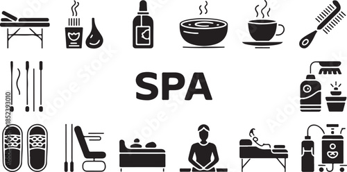 Spa Services Wellness Relaxation and Beauty Treatment Icon Set